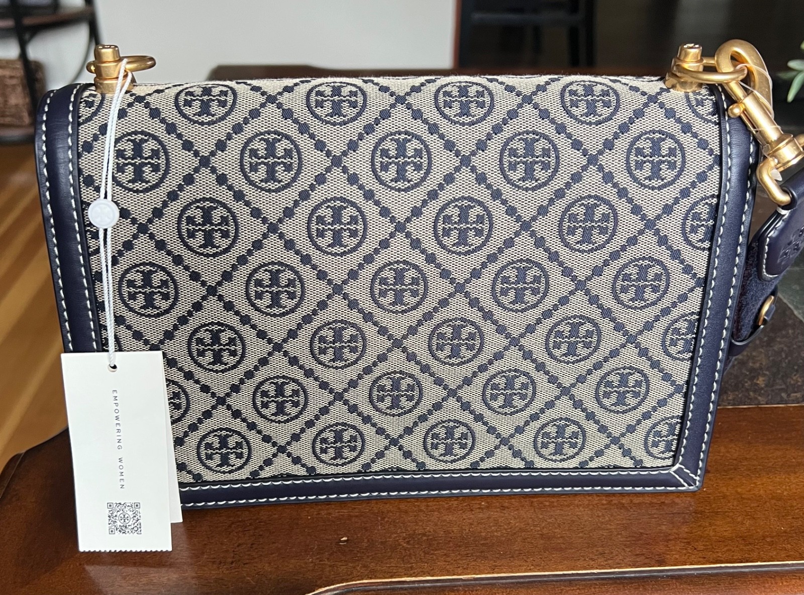 Tory Burch T Monogram Jacquard Shoulder Bag in Tory Navy (Style 155102)