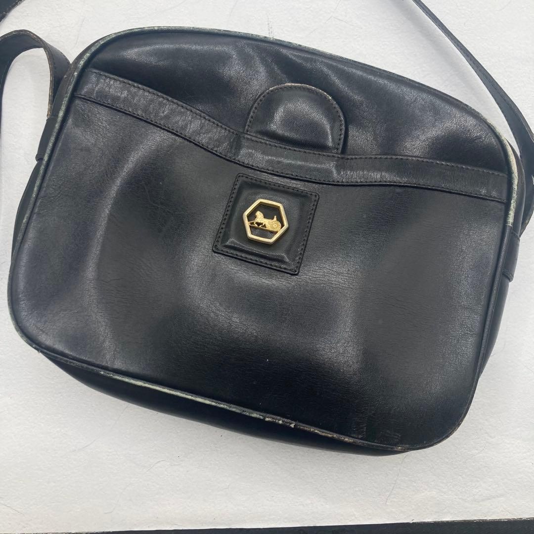 CELINE Shoulder Bag Leather Black Gold hardware Horse Carriage Condition Used