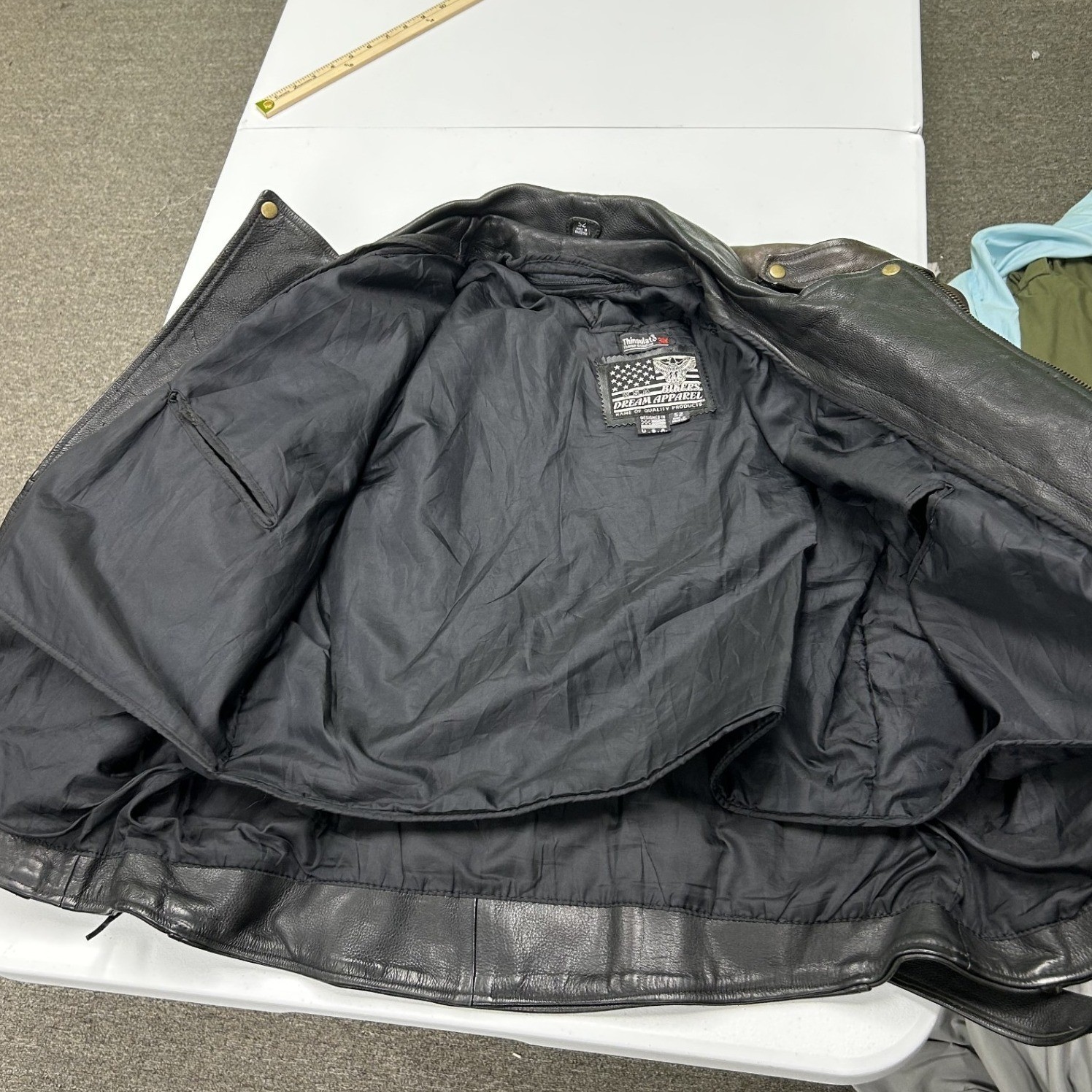 Leather Biker Jacket Mens XL Black Fair Distressed Moto Belted Rider