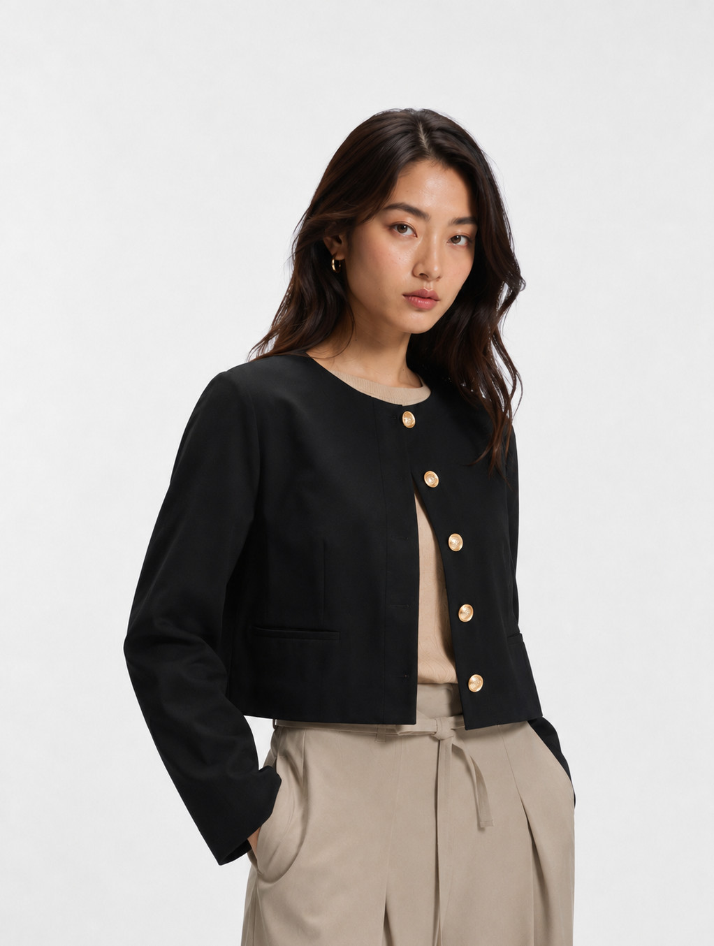 J Crew Italy By Mario Bellucci Women’s Size 12 Black Cropped Gold Buttons Jacket