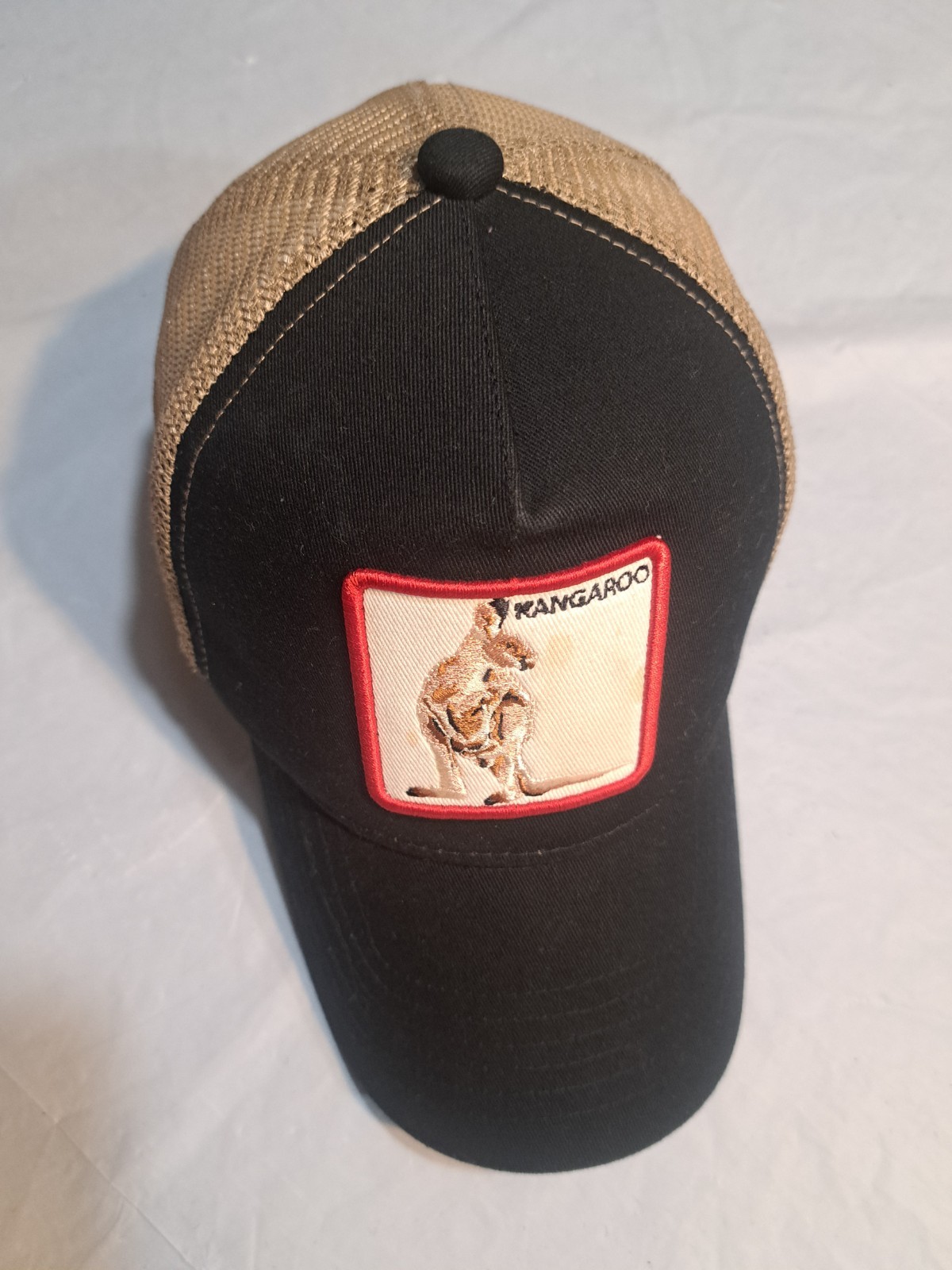 Kangaroo Patch SnapBack Trucker Hat Cap RARE Brown Mesh Back Black Bill