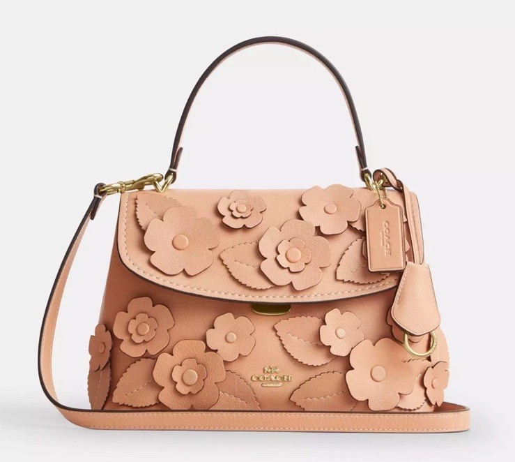 COACH CDY44 Emory 3Way Convertible Top Handle Bag Floral Appliqué Light Pink NWT
