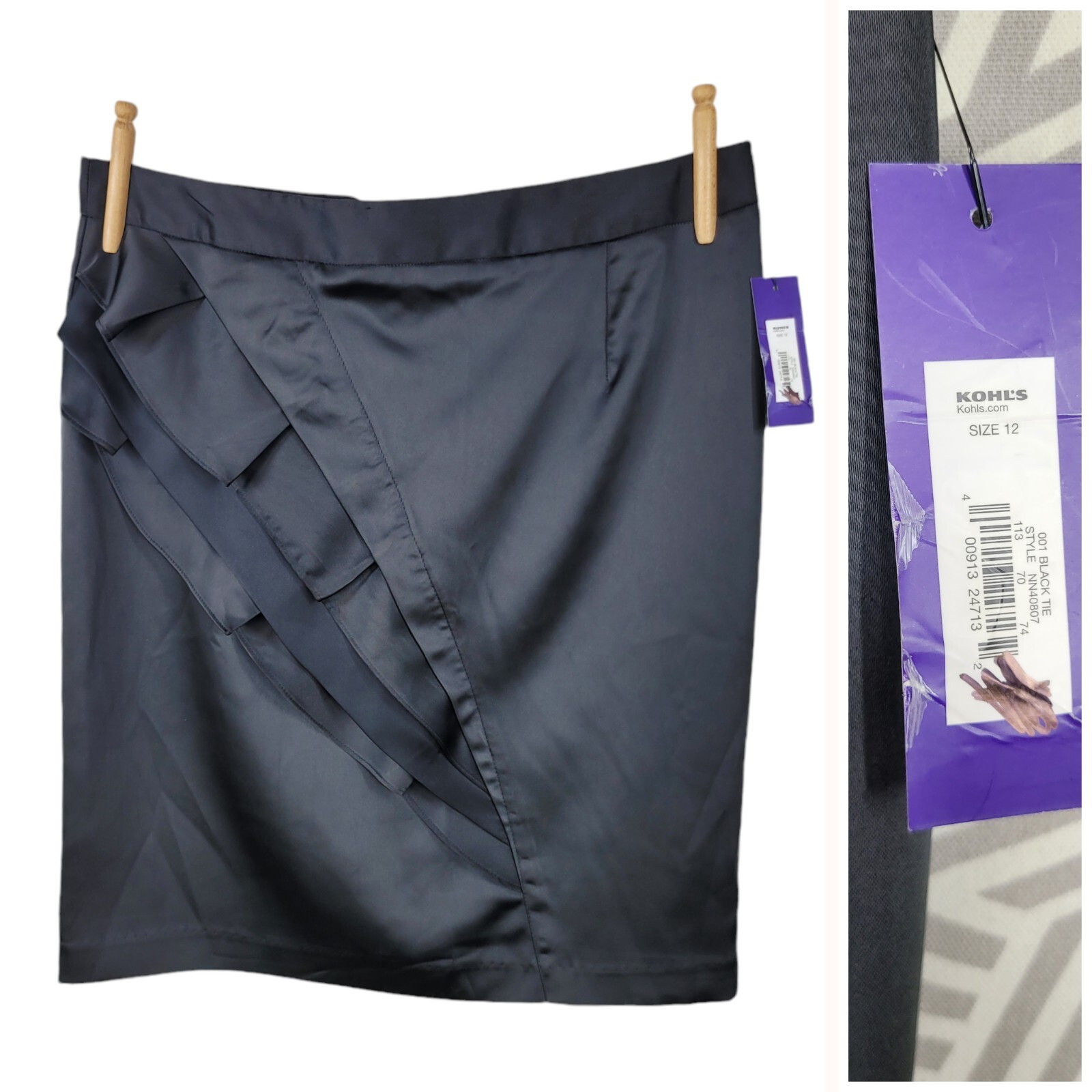 NEW Apt 9 Pencil Skirt size 12 Above Knee Satin Black Ruffle Career Professional