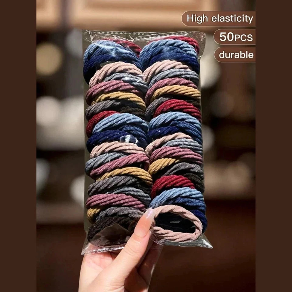 50pcs Colorful Hair Ties Korean Style Trendy Colorful Comfort Hair Accessories