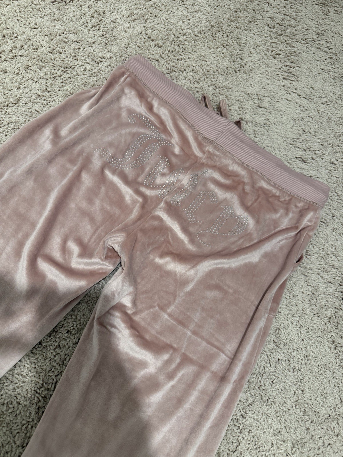 Juicy Couture Pink Velour Track Pants Size Large Rhinestone Logo Y2K Lounge