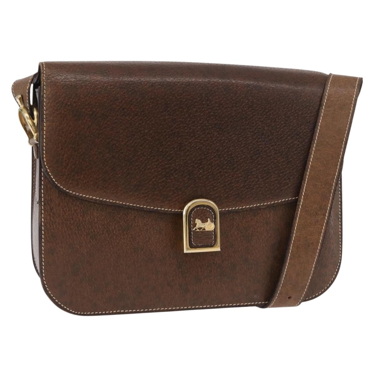 CELINE Horse Carriage Shoulder Bag Leather Brown Gold Auth ep14860