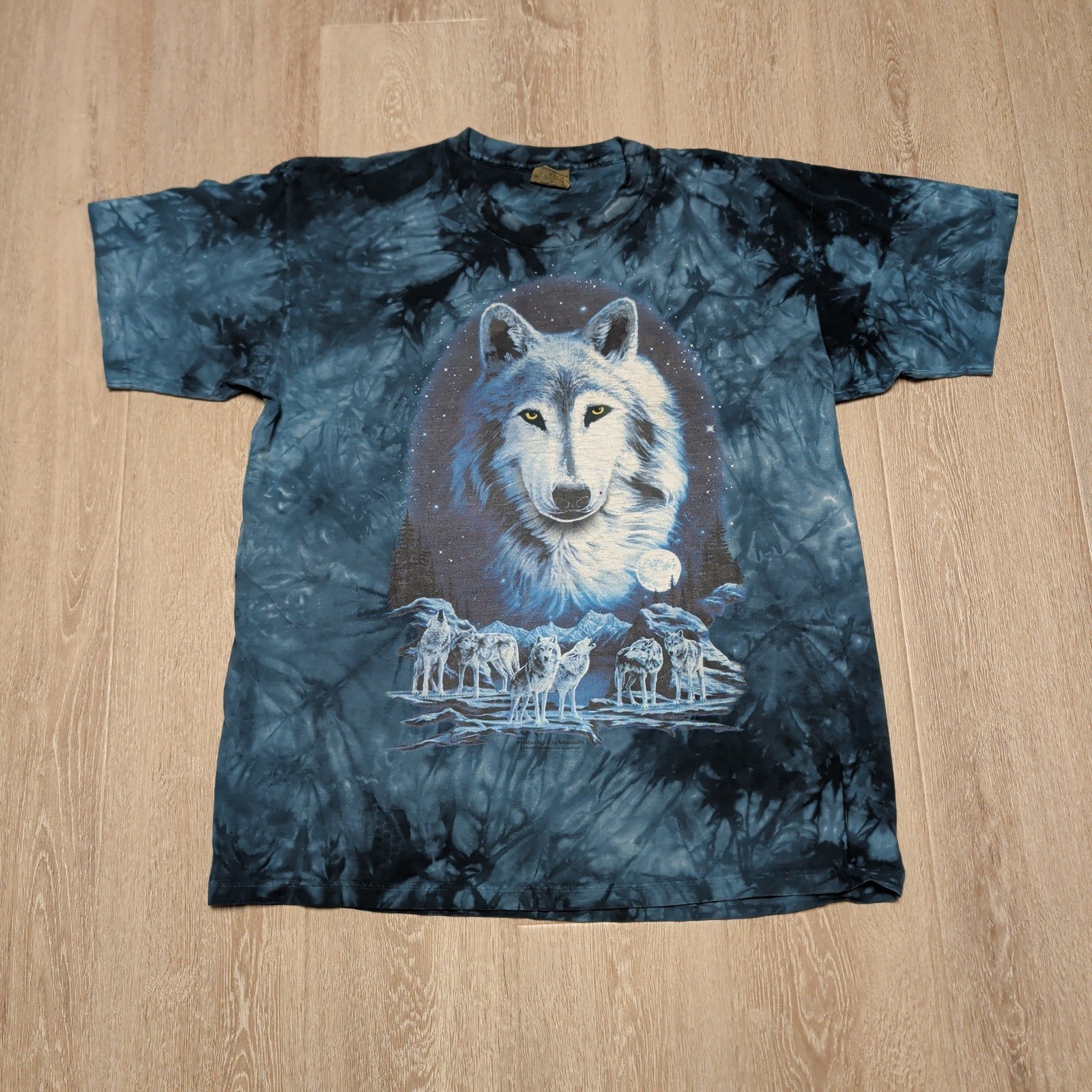Vintage The Mountain Wolf Tee Men XL Blue Tie Dye Good Howling Pack Moon Nature