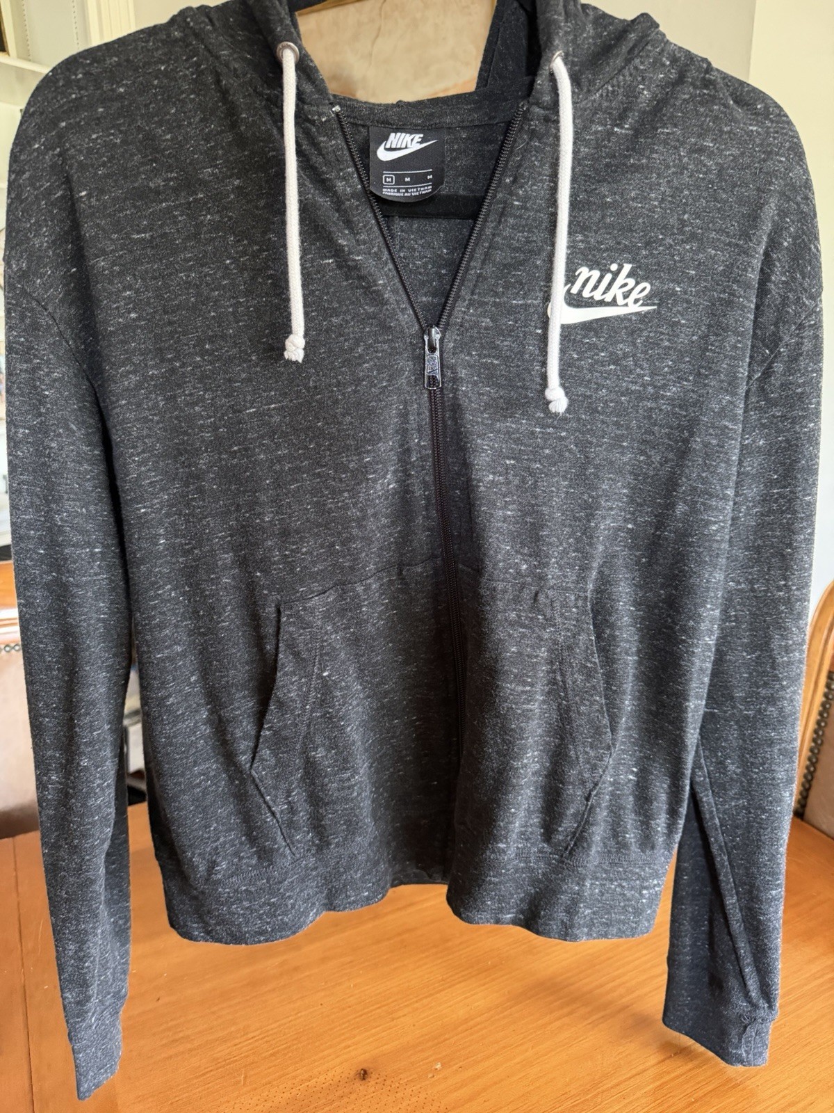 Nike Sportswear Women’s Heathered Gray Full Zip Hooded Hoodie Pockets Medium