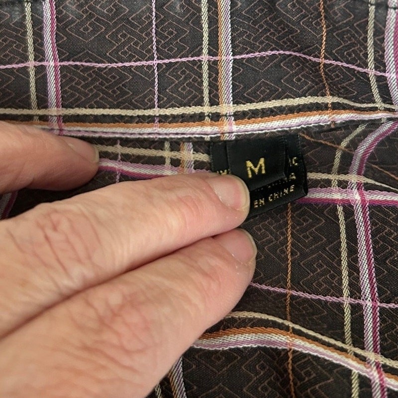 Bugatchi Uomo Shirt Mens M Brown Pink Check Button Up Long Sleeve Classic