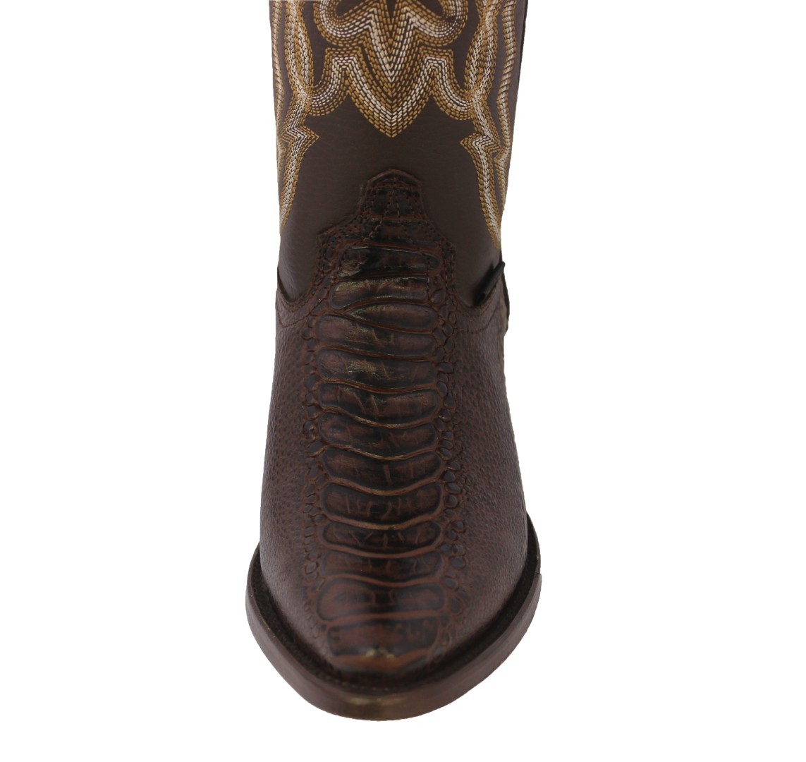 Mens Brown Rodeo Cowboy Boots Ostrich Foot Leg Print Leather Western Wear J Toe