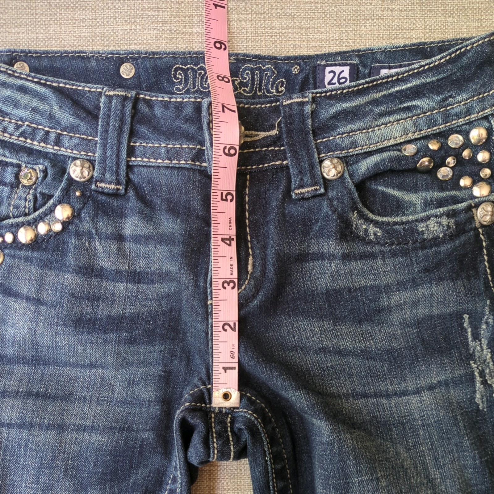 Miss Me Boot Cut Blue Jeans Women’s 26×29.5 Flap Wing Pockets JP514BR Low Rise