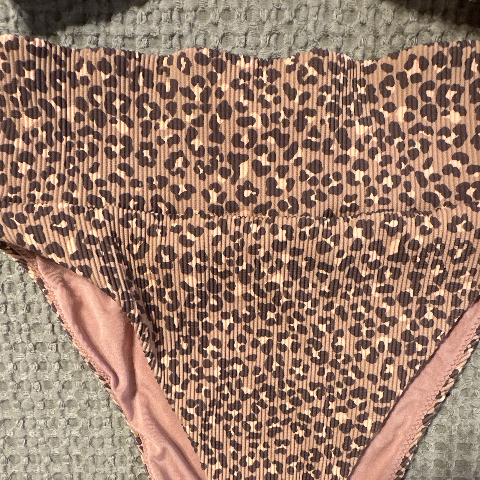 Aerie Ribbed Leopard 2-Piece Bikini Set Bralette Top Cheeky Bottom XS/S