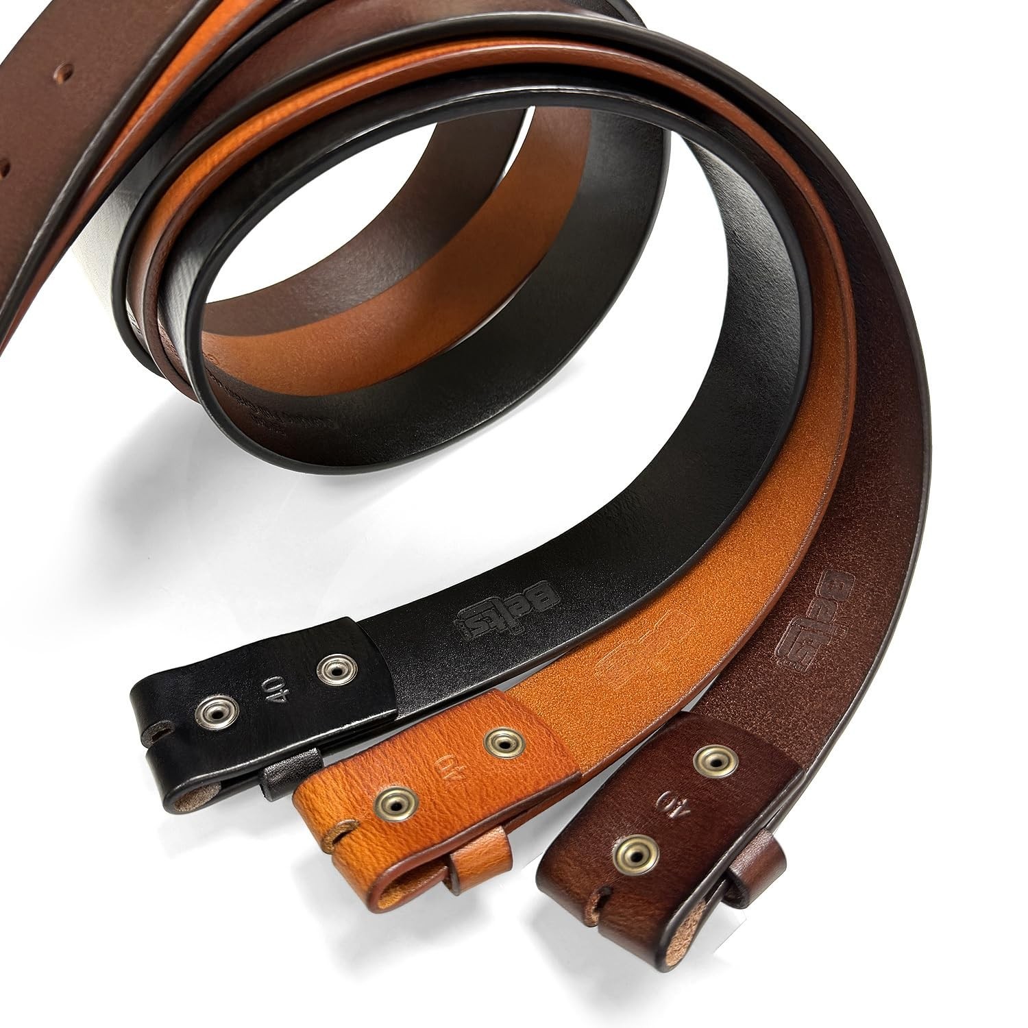 Genuine Full Grain One-Piece 100% Leather Plain Belt Strap with Snaps or Heav…