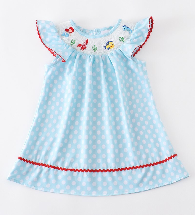 Boutique Princess Little Mermaid Ariel Embroidered Smocked Dress