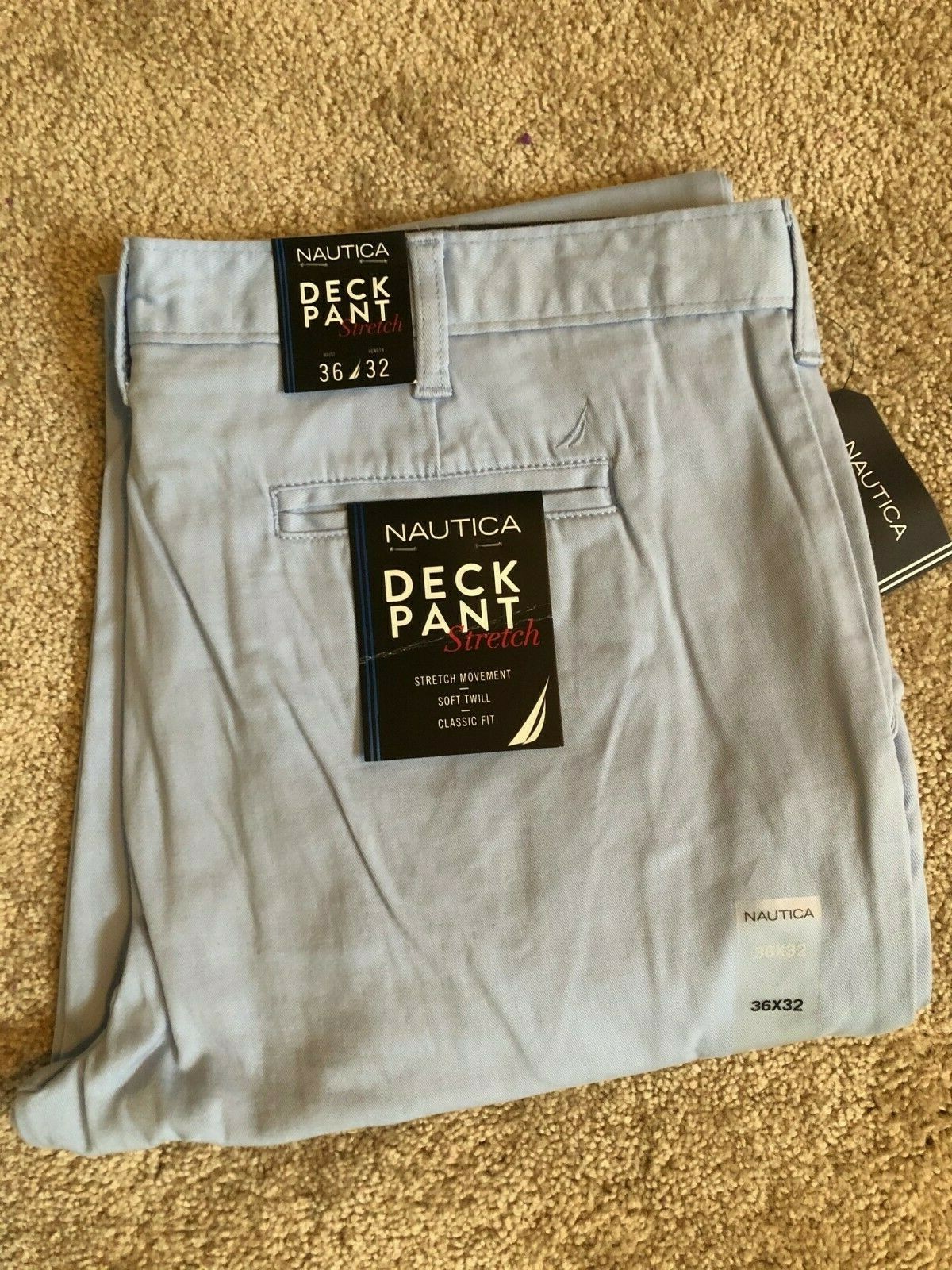 NWT Men’s Nautica Flat Front Classic Fit Deck Pants Chino Waist 34/36/38″
