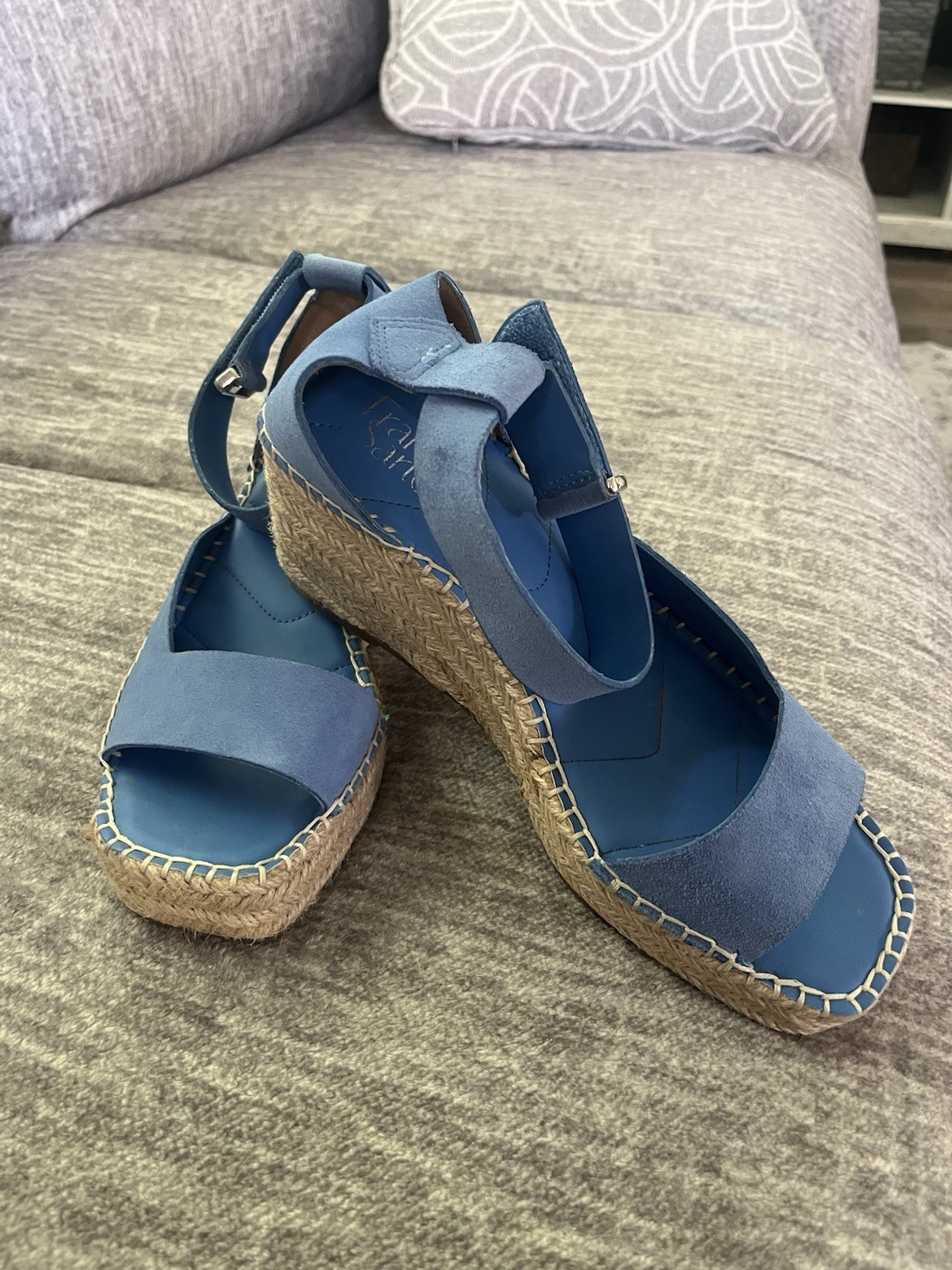 Franco Sarto Blue Suede Espadrille Wedge Sandals 8.5 Wide