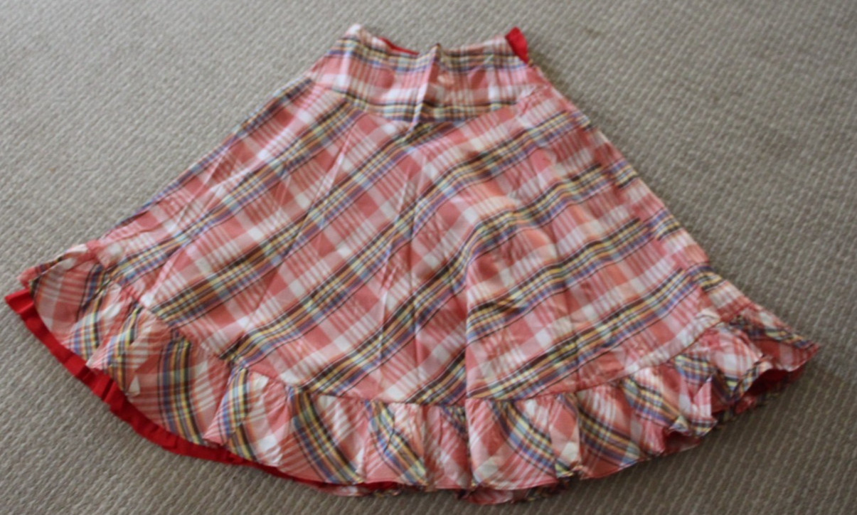 Vtg 1950s Homemade Taffeta Plaid Skirt