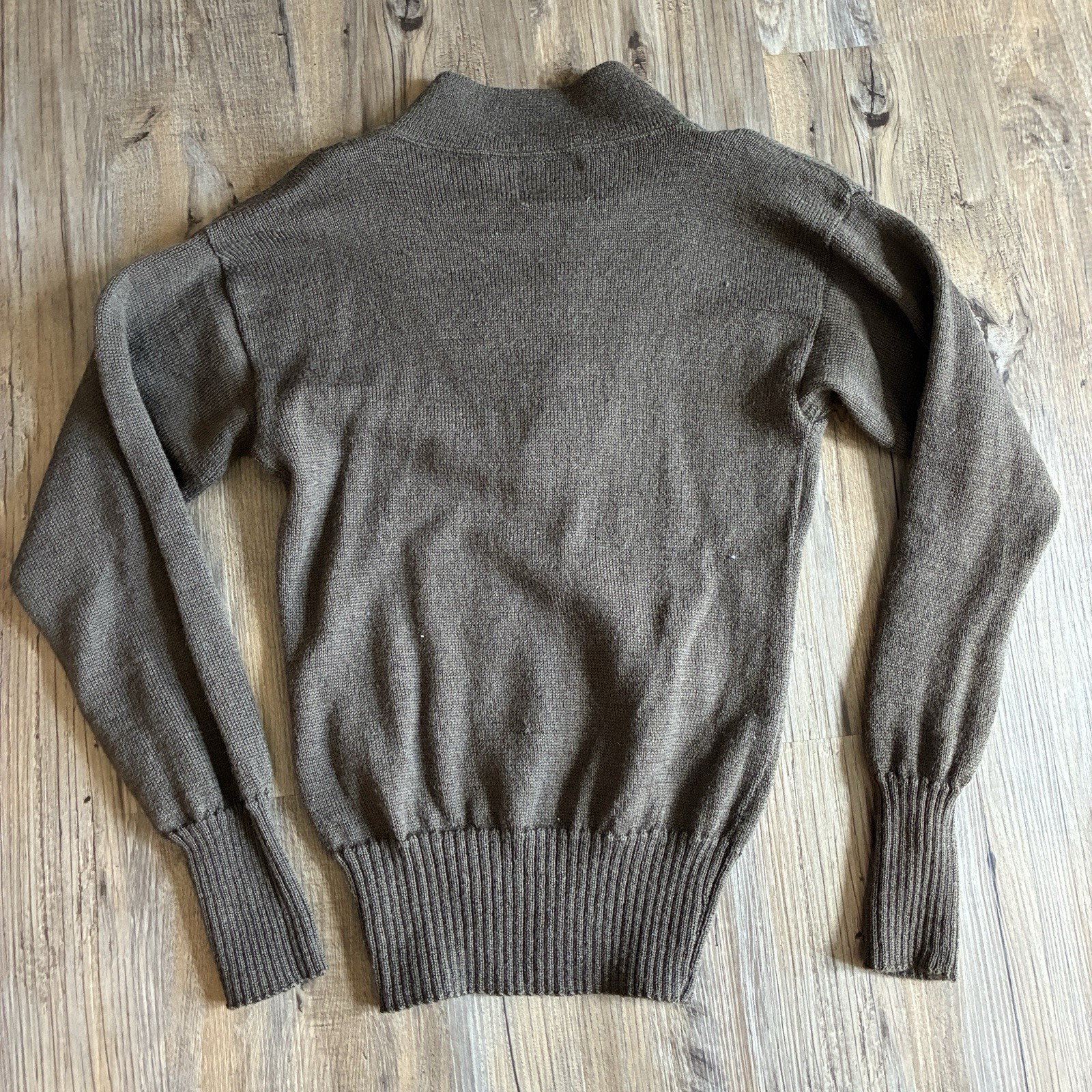Jack Young Associates Inc Military Brown Wool Knit Sweater SHRUNKEN