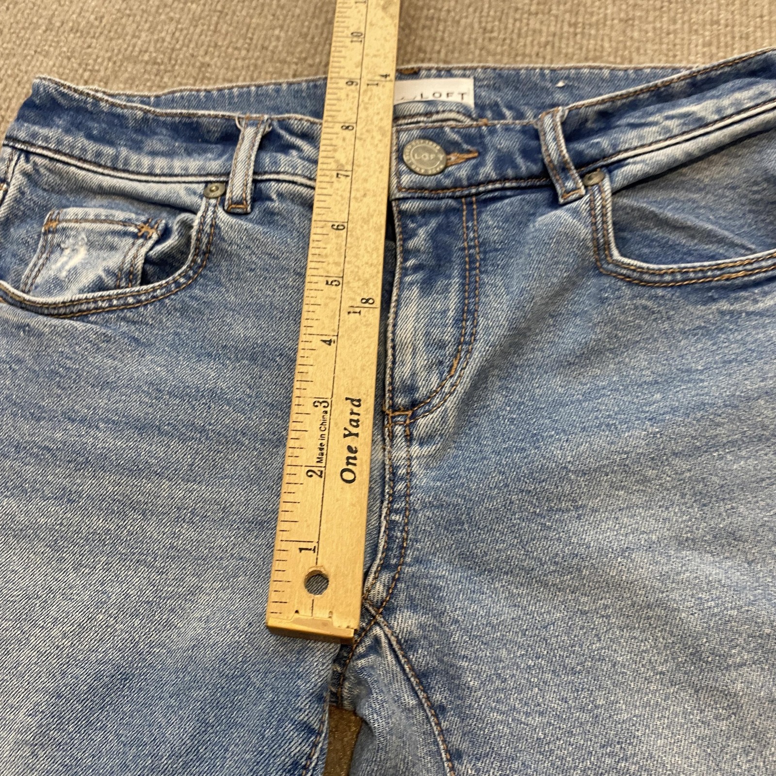 LOFT Modern Straight Jeans Womens 00 Blue Med Wash Mid Rise Distressed Fringe