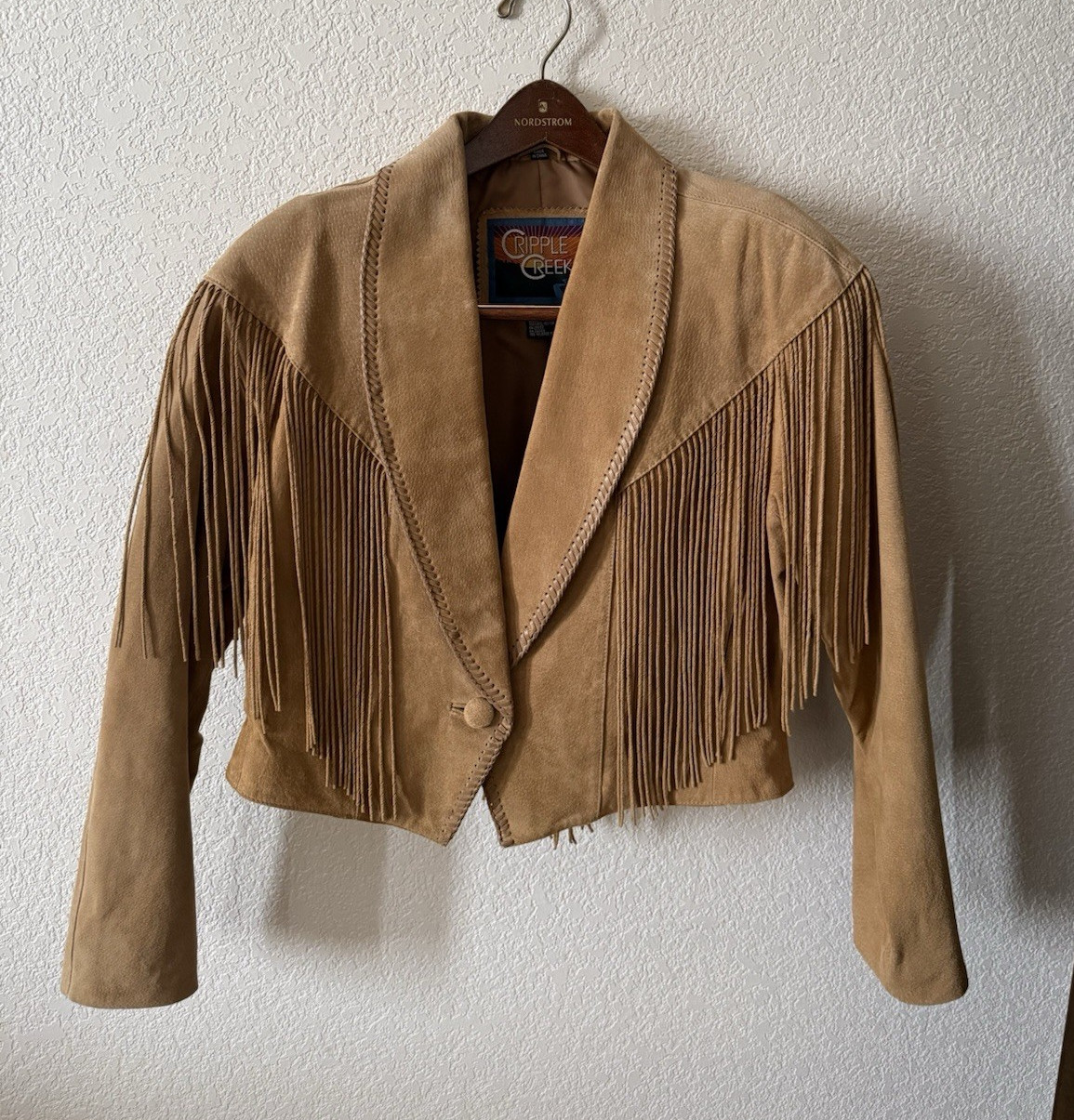 Cripple Creek Women’s Western Leather Fringe Collared Button Lined Jacket L