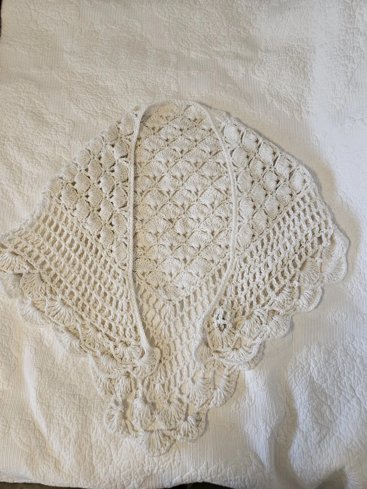Partners Hand Crocheted Cream Shawl with Fringe One Size Fits Most