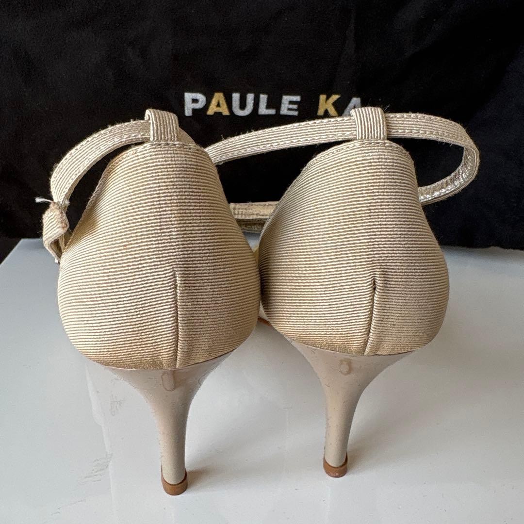 PAULE KA Beige Pointed Toe Ankle Strap Pumps 37.5 24cm 7.5cm Heel