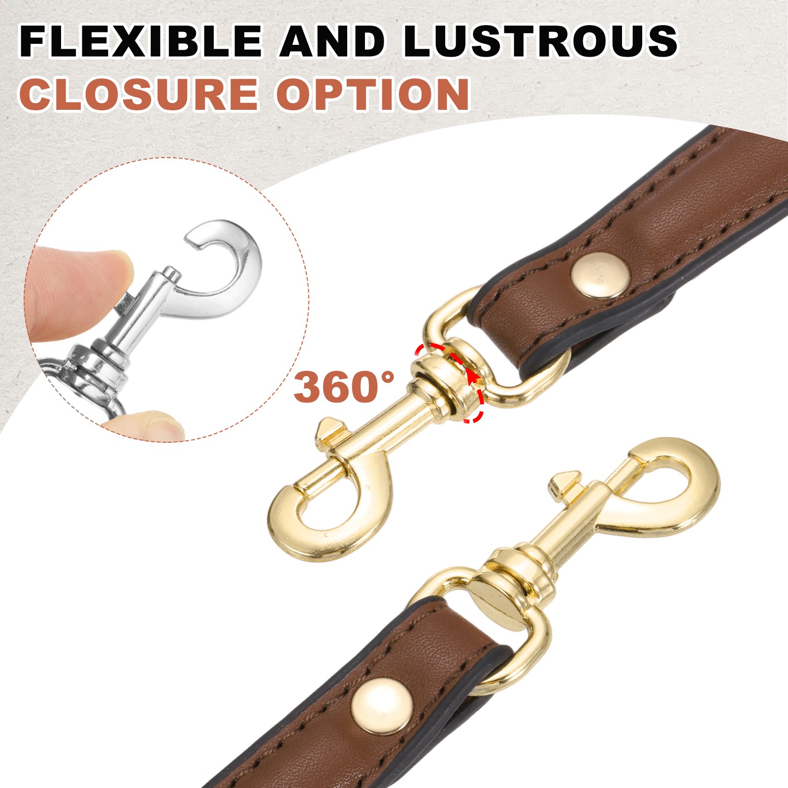 15 Inch Leather Purse Strap 1 Inch Short Handle Bag Strap Brown/Light Gold
