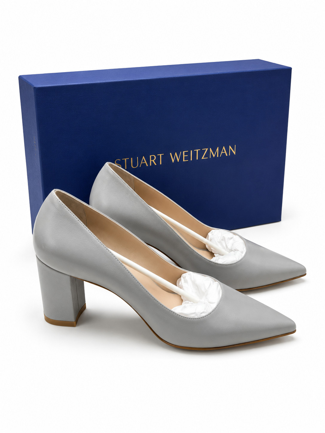 NIB Stuart Weitzman | Laney 75 Gray / Caviar Pointed Pump Heel – Size M8.0