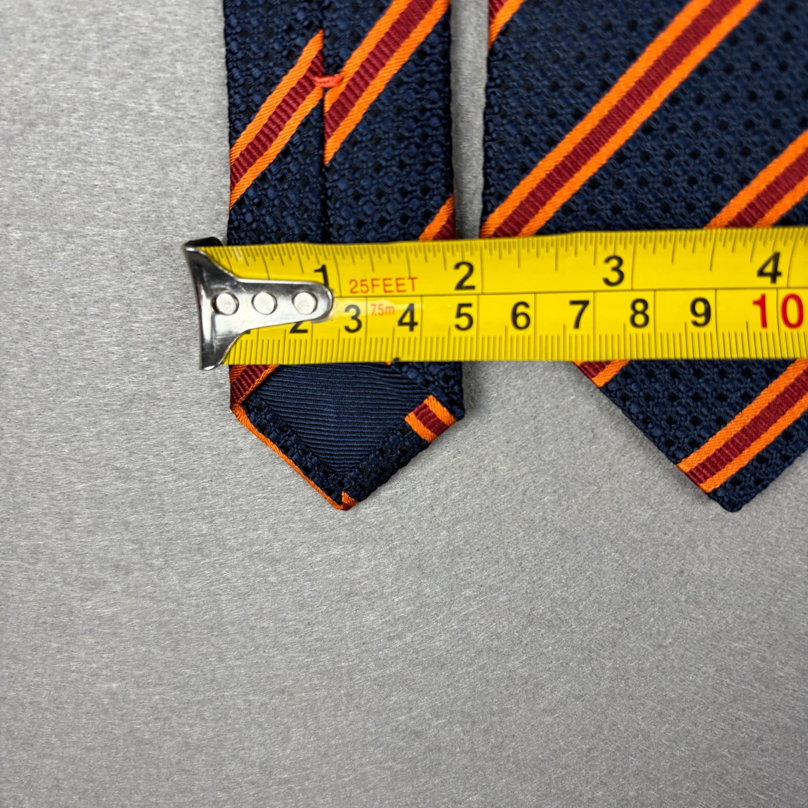 Ermenegildo Zegna Silk Tie Navy Blue Orange Burgundy Stripe Made in Italy 3.5″