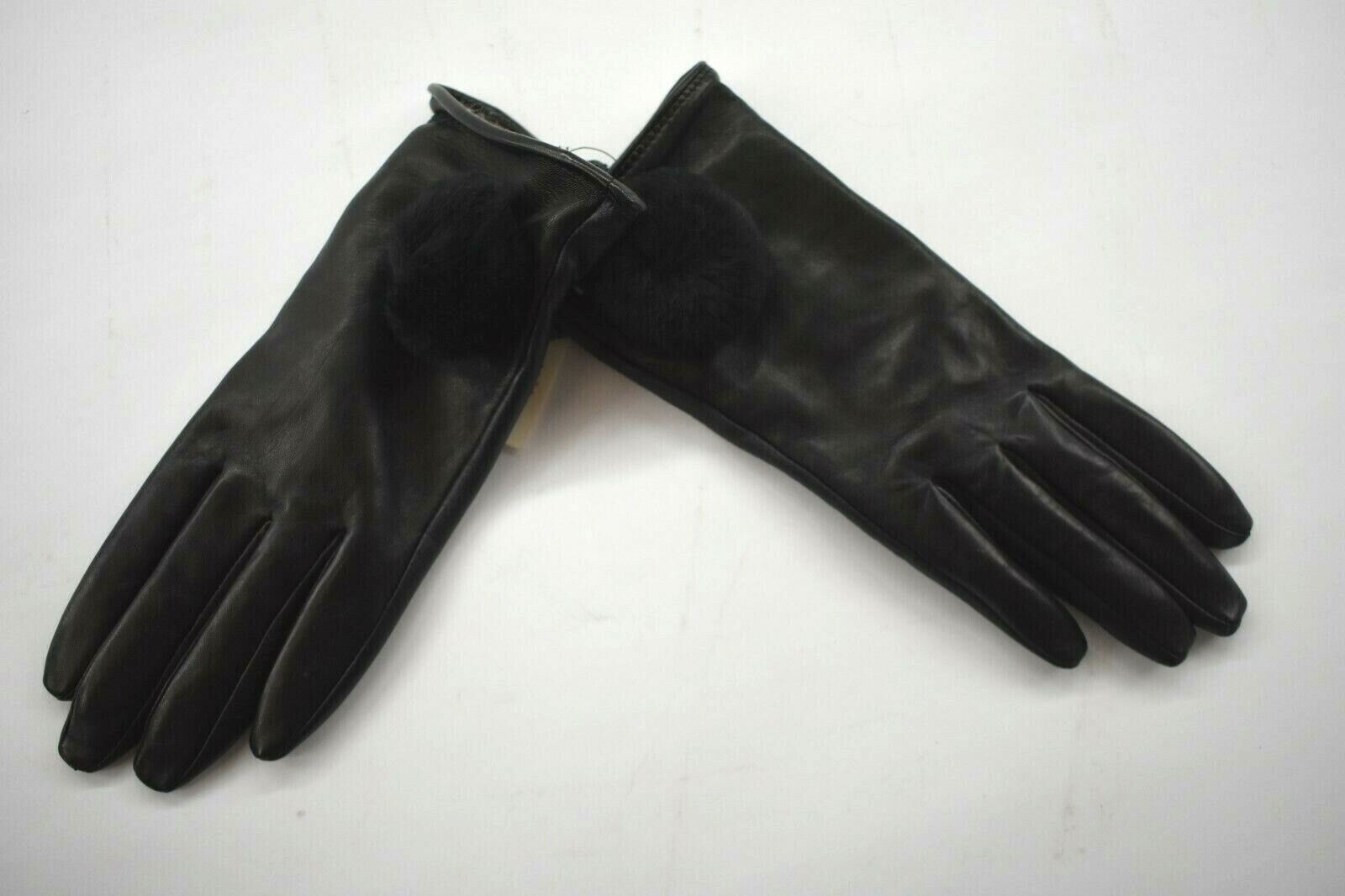 Ugg Womens Black Genuine Dyed Shearling Pom Pom Leather Gloves NWT $110 M