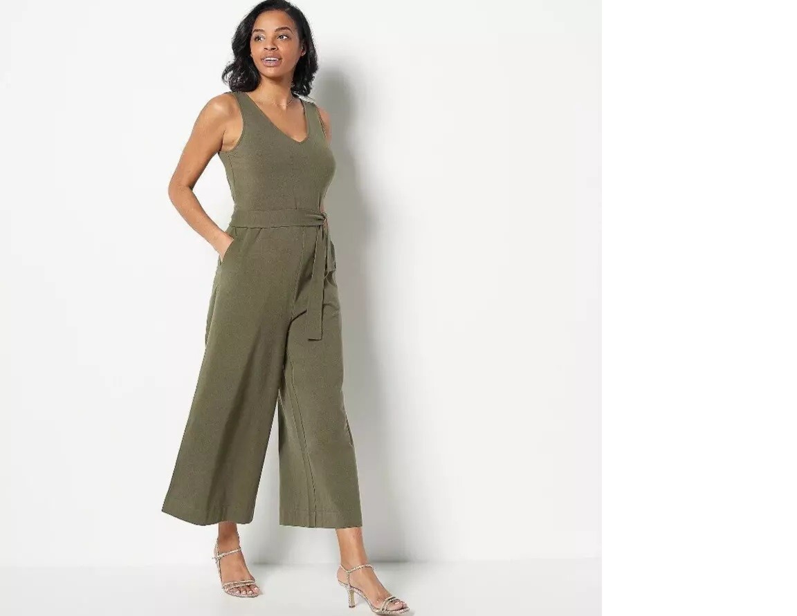 Encore by Idina Menzel Size 2X Regular V-Neck Romper KHAKI A501320