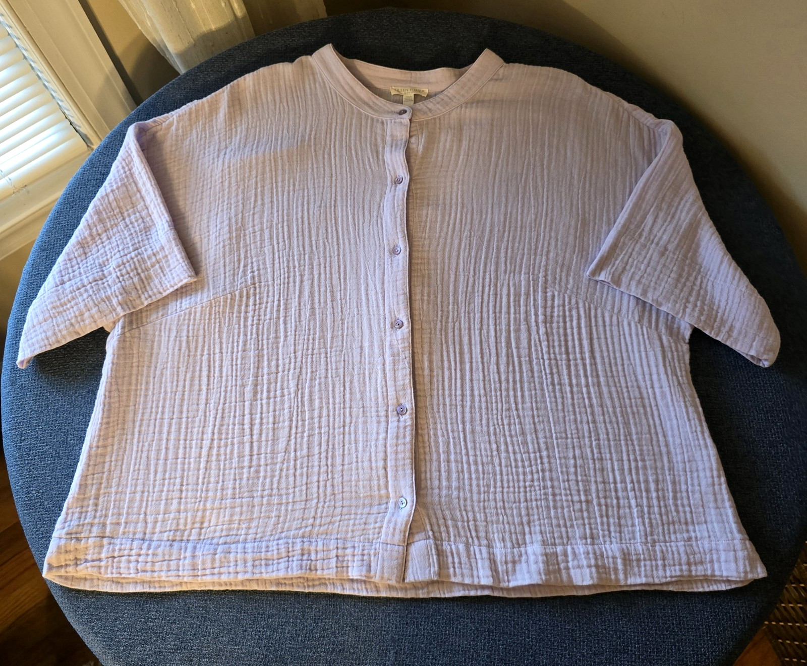 Eileen Fisher Box Top Mallow Organic Cotton Lofty Gauze 2X Coastal Grandma Shirt