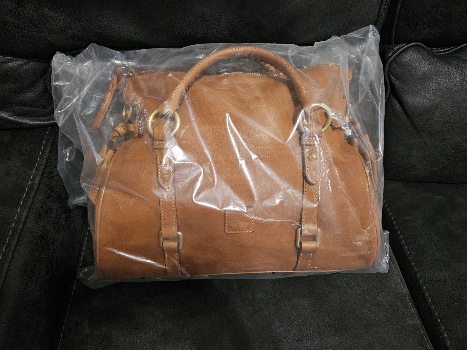 Dooney & Bourke Florentine Brown Buckle Satchel Zip Tassel Red Lining