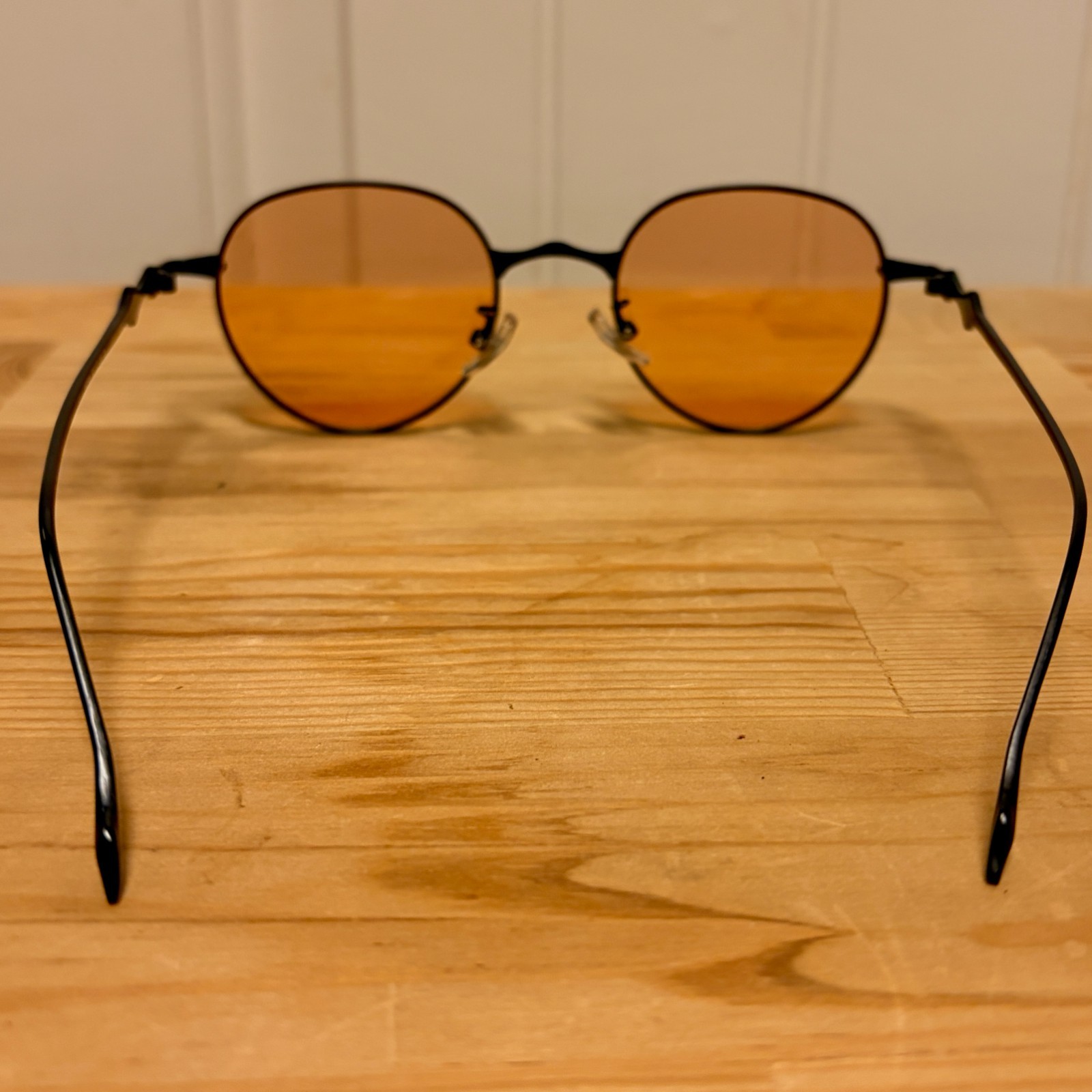 New Round Sunglasses Amber Lens Sculpted Black Metal Frames Korean Style Retro