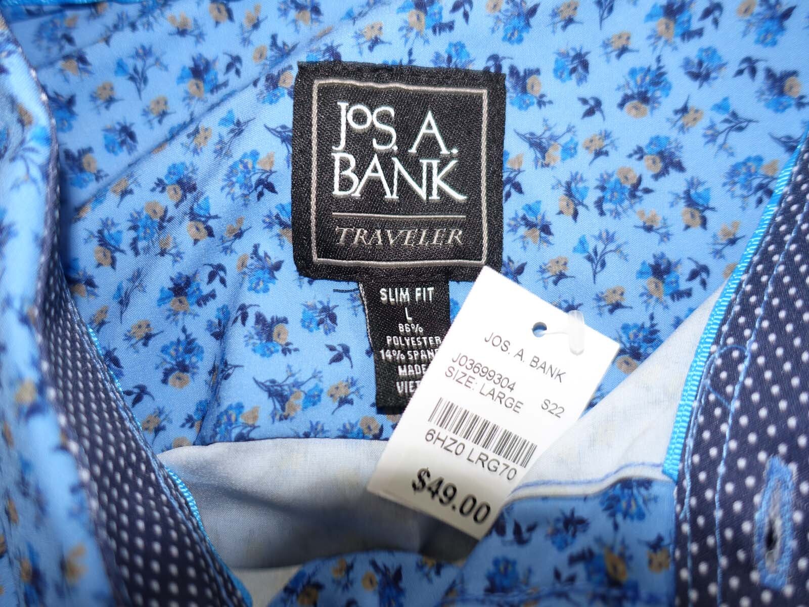 Jos. A. Bank Mens Slim Fit Button Front Shirt Large NWT Long Sleeves Floral Blue