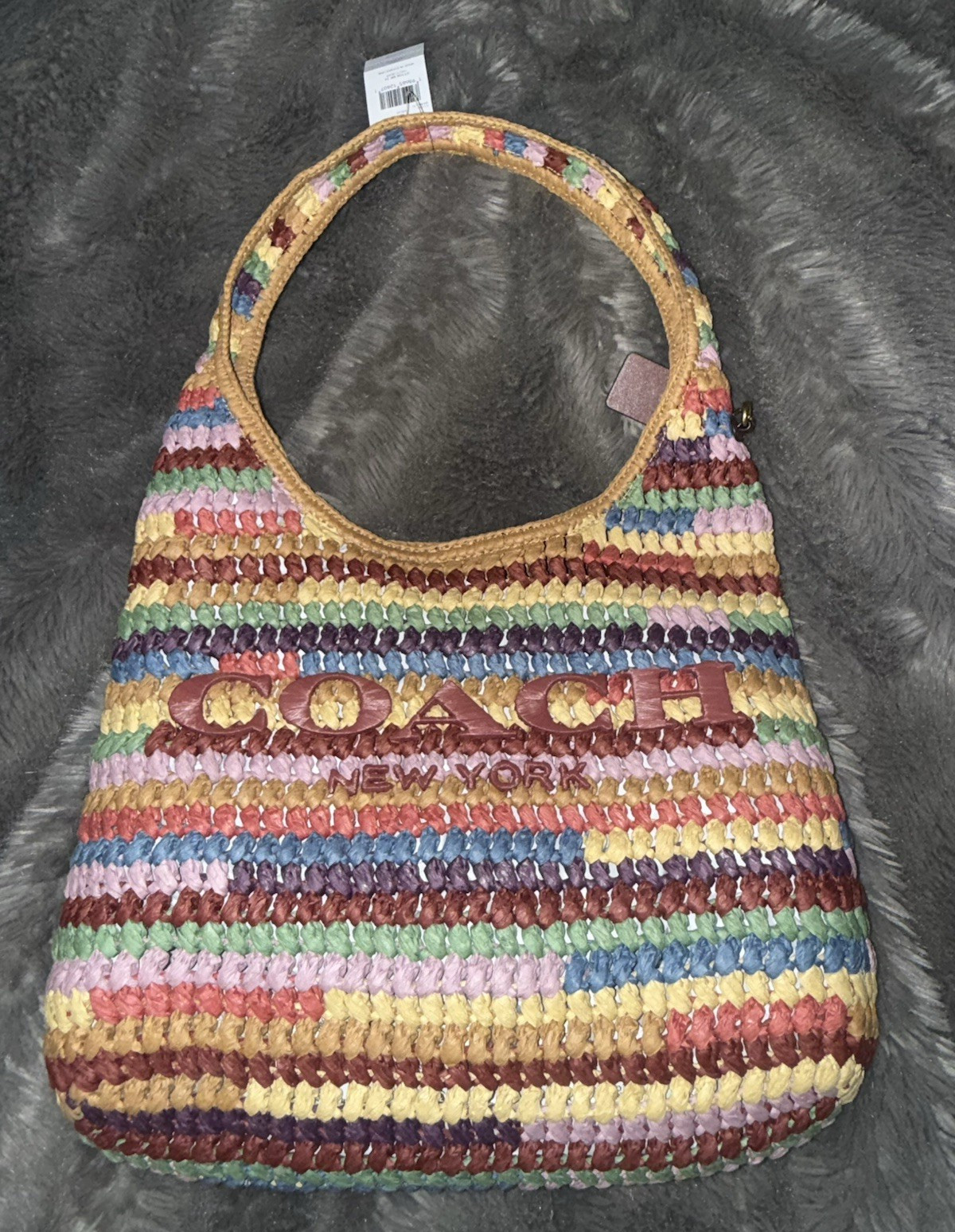 Coach Raffia straw rainbow brooklyn 34 Brand new with tags