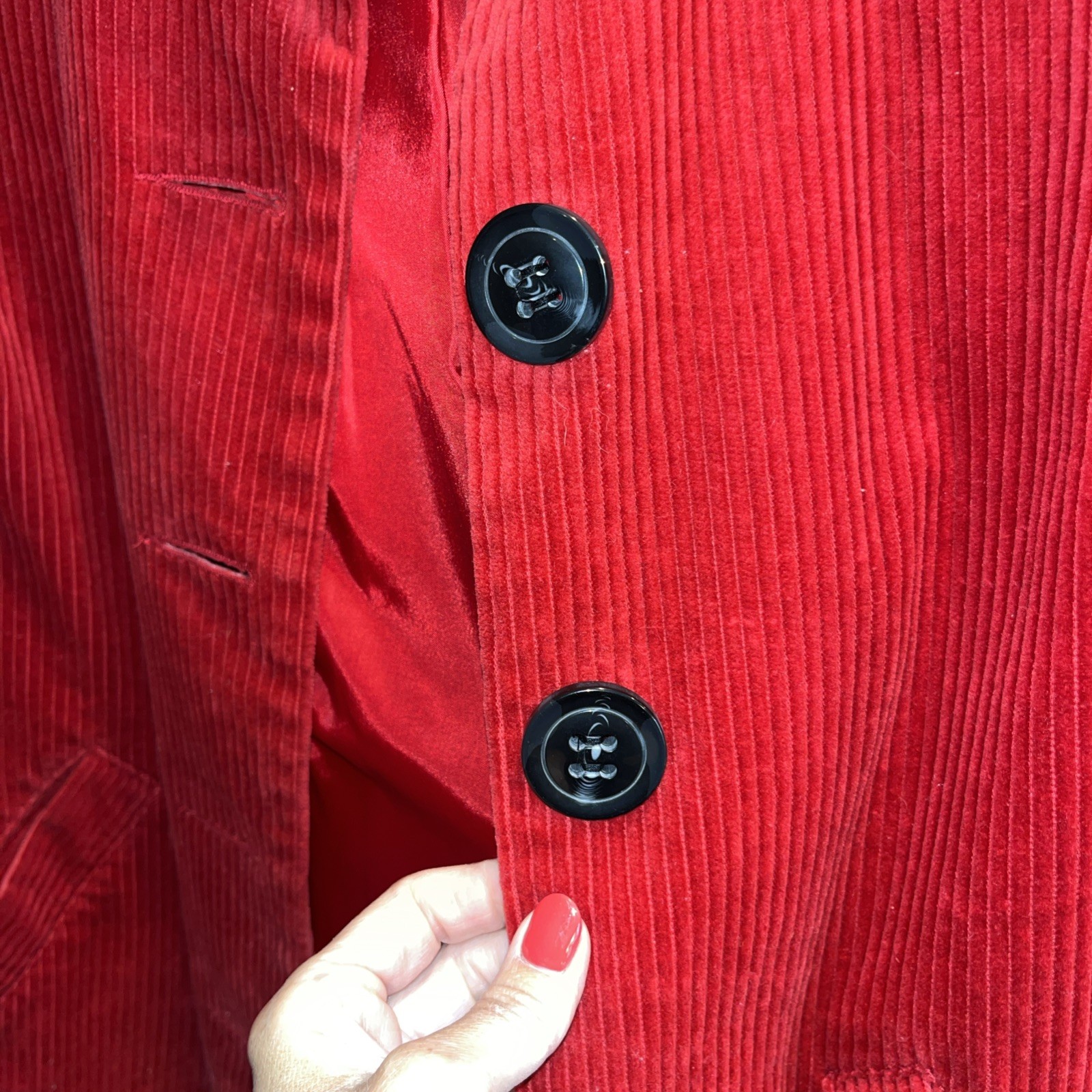 RED Corduroy JACKET Button Front Collared Button Strap Cuffs Womens S Relativity