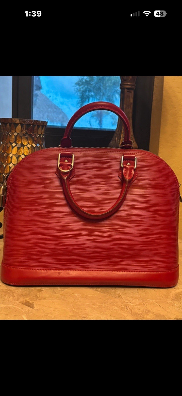 Louis Vuitton Red Satchel Top Handle Zip Silver Hardware Padlock Charm