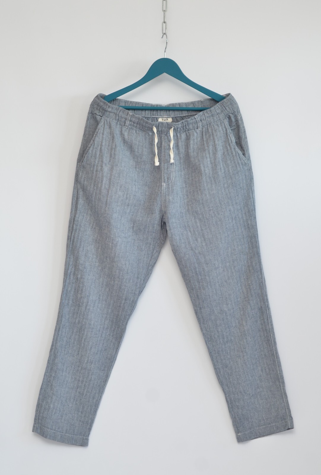 FOLK Men’s Light Grey Linen Drawstring Pants Trousers Size 5