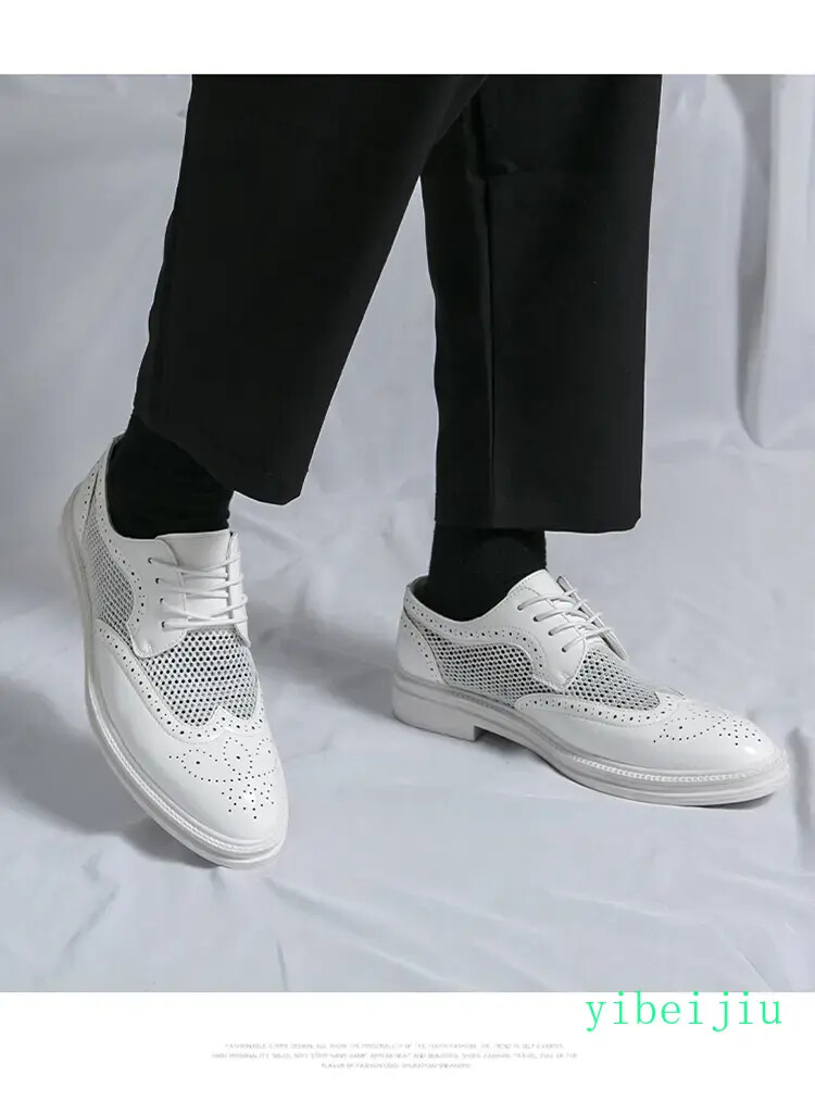 Men’s Mesh Fishnet Wing Tip Carved Dress Formal Wedding Shoes Leather Summer Man