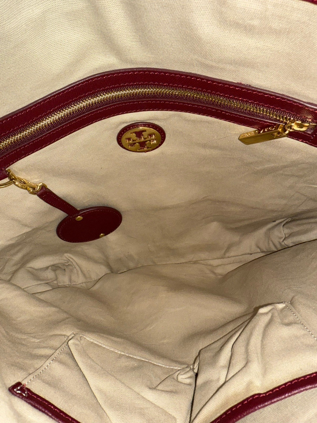 Tory Burch Burgundy Tote Robinson With Mirror
