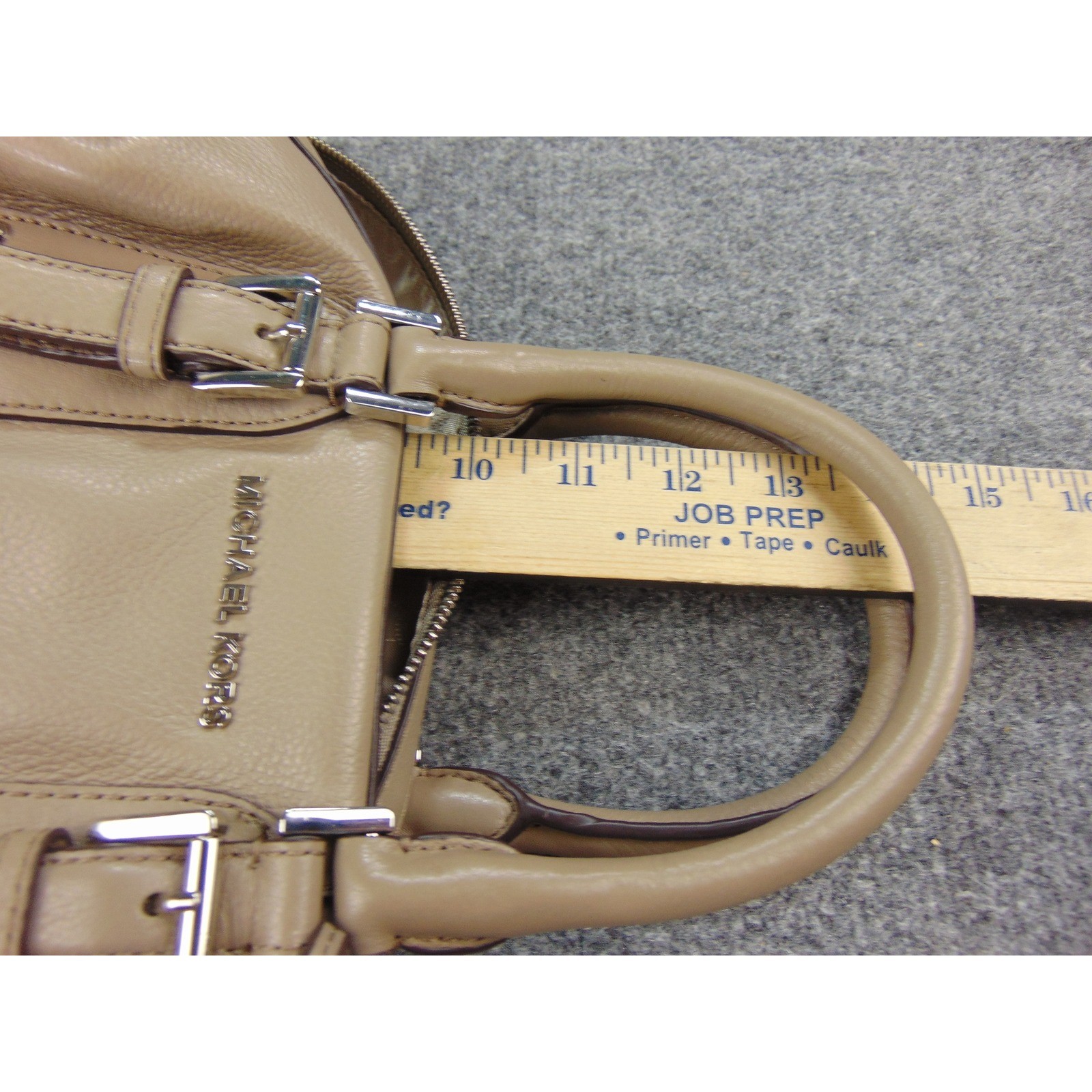 Michael Kors Bedford Satchel Tan Solid Leather Buckle Accent Handbag Purse