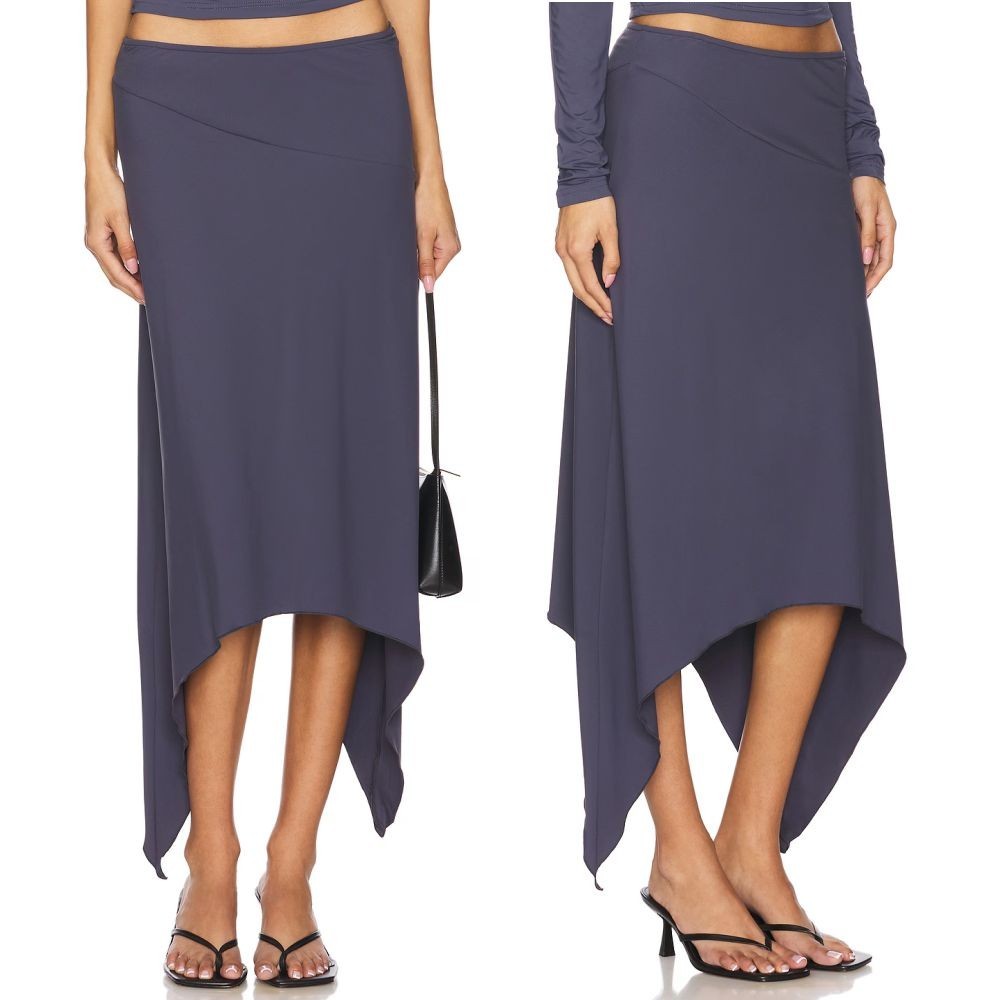 Lioness Cherie Midi Skirt Size L Asymmetric Handkerchief Hem Slate Blue Grey NEW