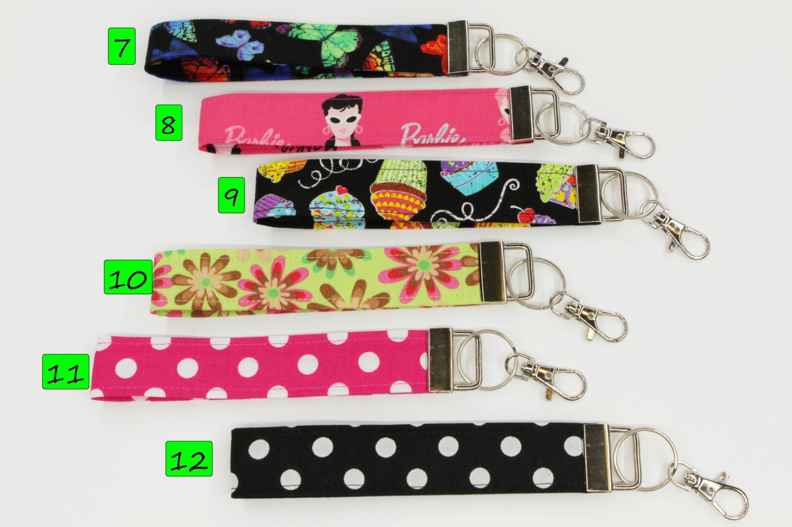 Cotton Fabric Keychain Wristlet, Key Fob Lanyard, Various Prints/Colors