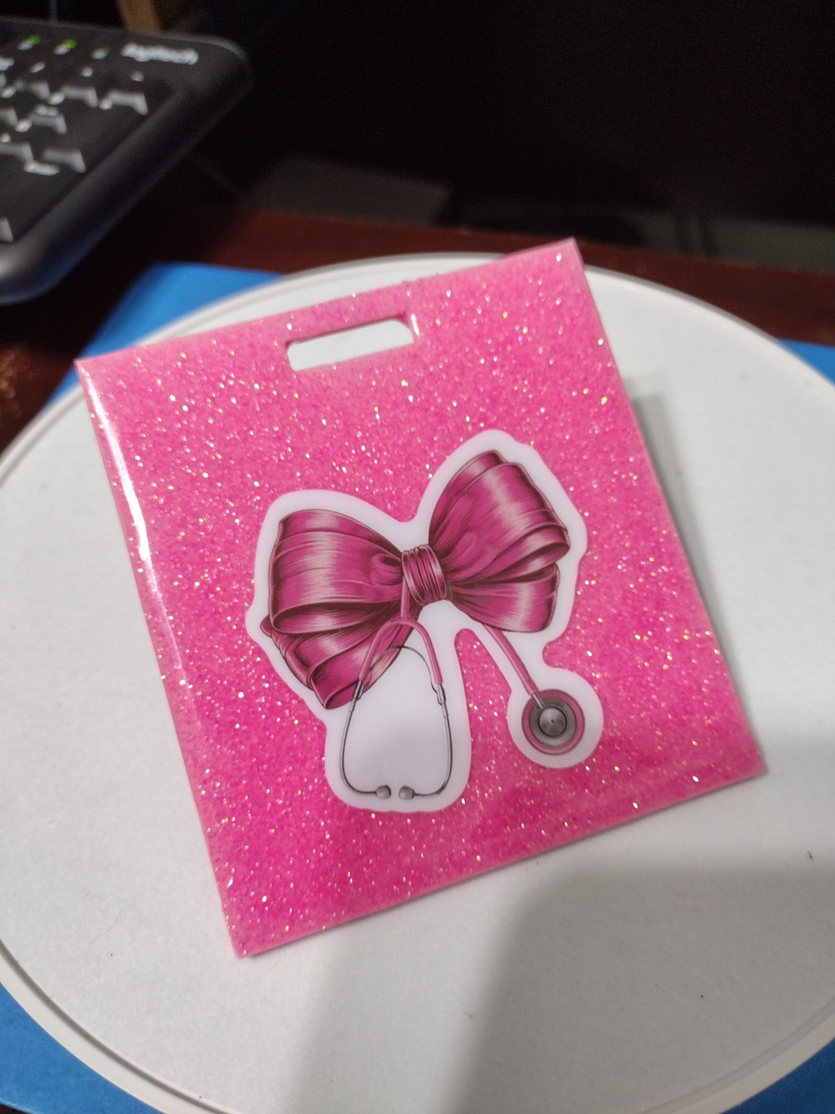 Badge Buddy or Buddy Badge With Your Title of RN BSN. With pink glitter design