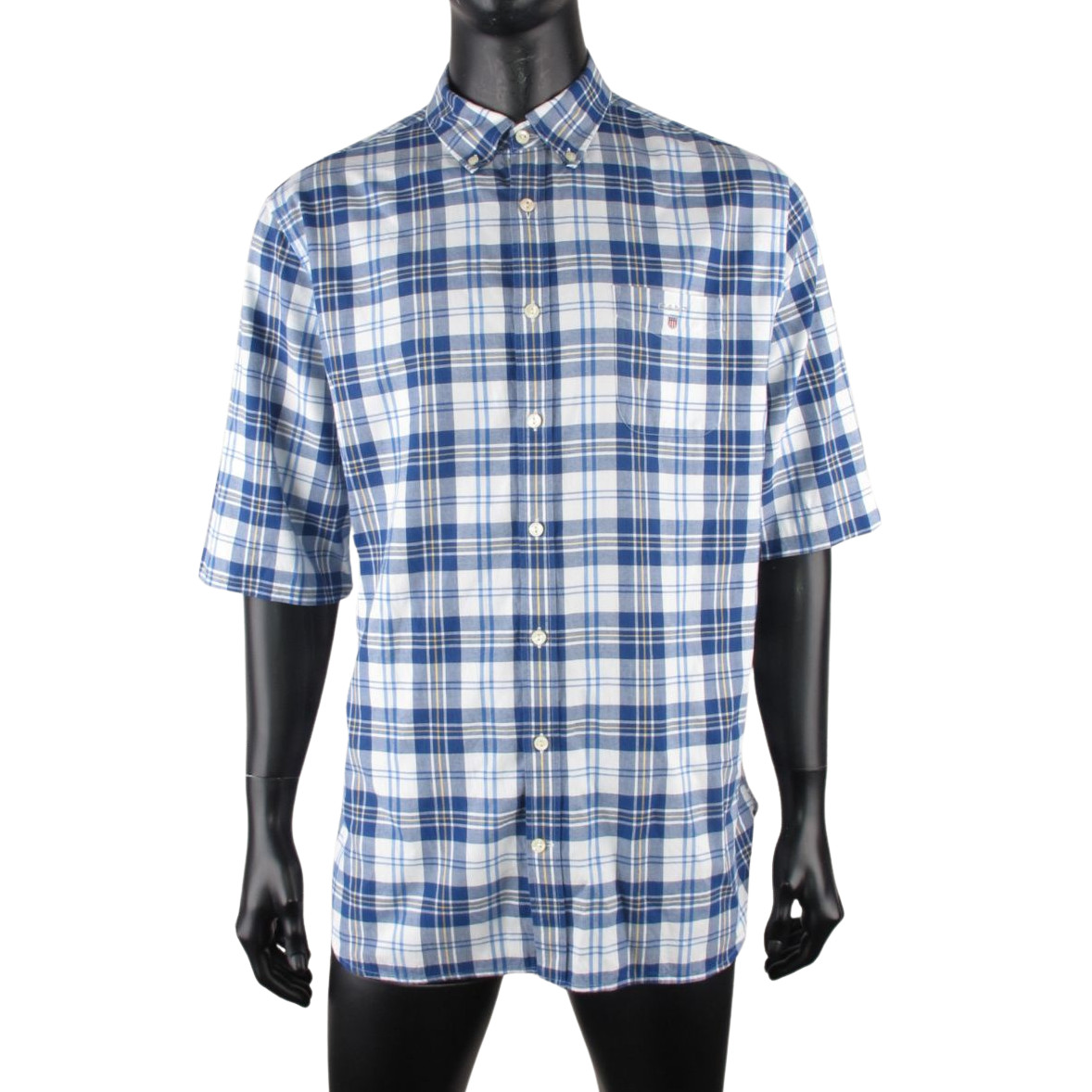 GANT Jade Cove Basket Weave Shirt XL Blue Check Button Down Short Sleeve Fitted