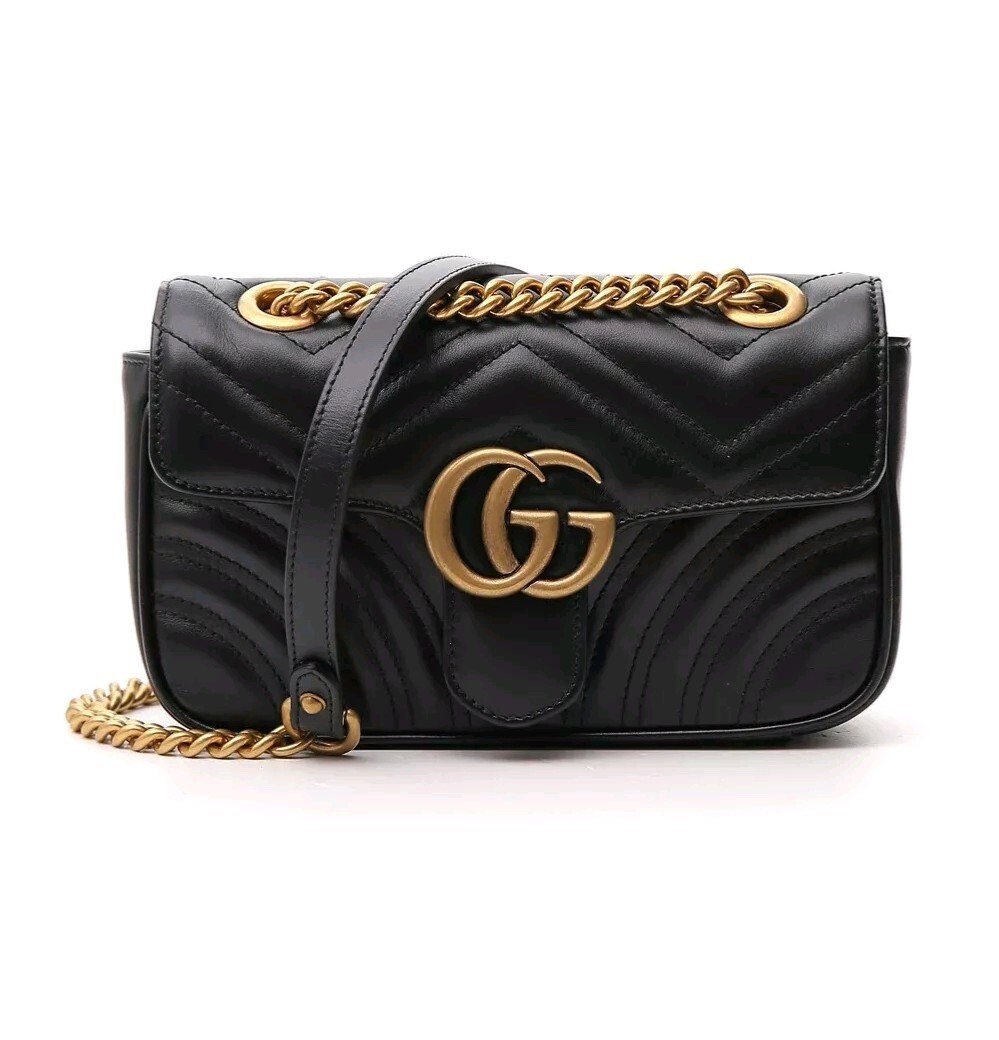 Gucci GG Marmont Matelasse Shoulder Bag Black Leather Gold Hardware