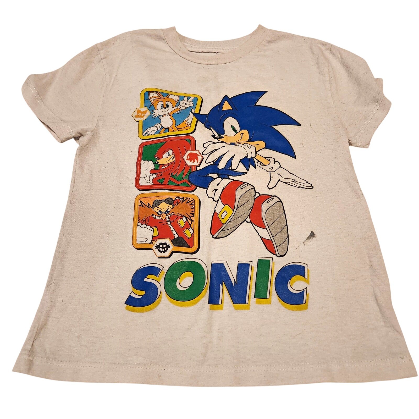 Sega Sonic the Hedgehog Kids T-Shirt S (6/7) White Crew Short Sleeve Graphic Tee