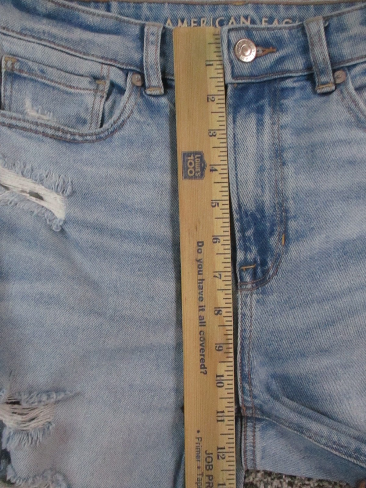 American Eagle Mom Jeans Womens 6 Blue Distressed Stretch High Rise Denim 27×27