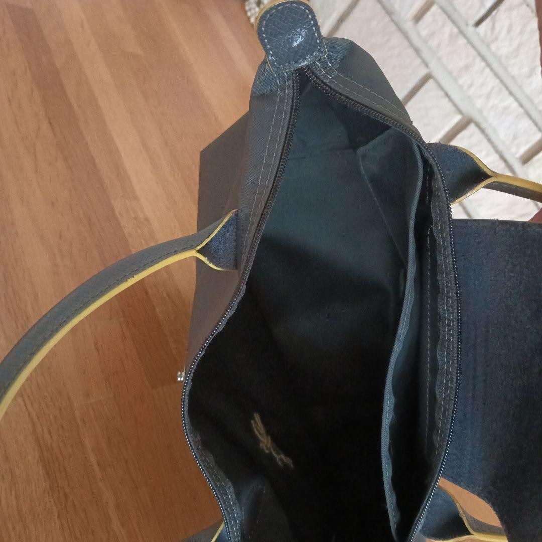 Longchamp leather nylon bag, gray & yellow